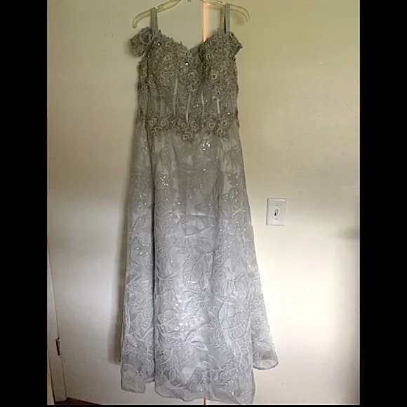Grey sequin lace flower A-line Bridal dress